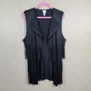 04530 FINAL PRICE Chico's black pleated vest with tiered fringe 3 XL NEW